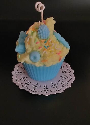 Açık mavi çoklu Meyvi çikolatalı cupcake mumu hediyelik dekorati - Görsel 5