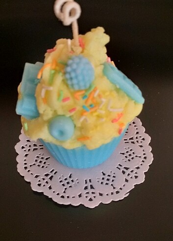 Açık mavi çoklu Meyvi çikolatalı cupcake mumu hediyelik dekorati - Görsel 9