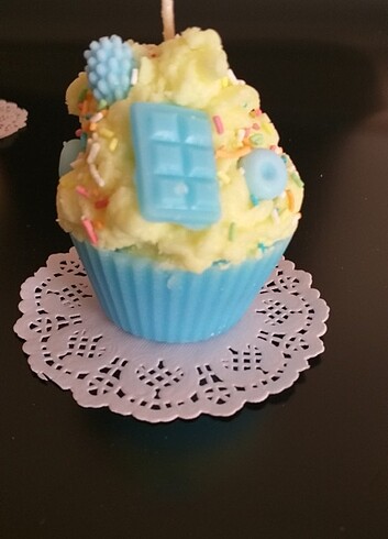 Açık mavi çoklu Meyvi çikolatalı cupcake mumu hediyelik dekorati - Görsel 11