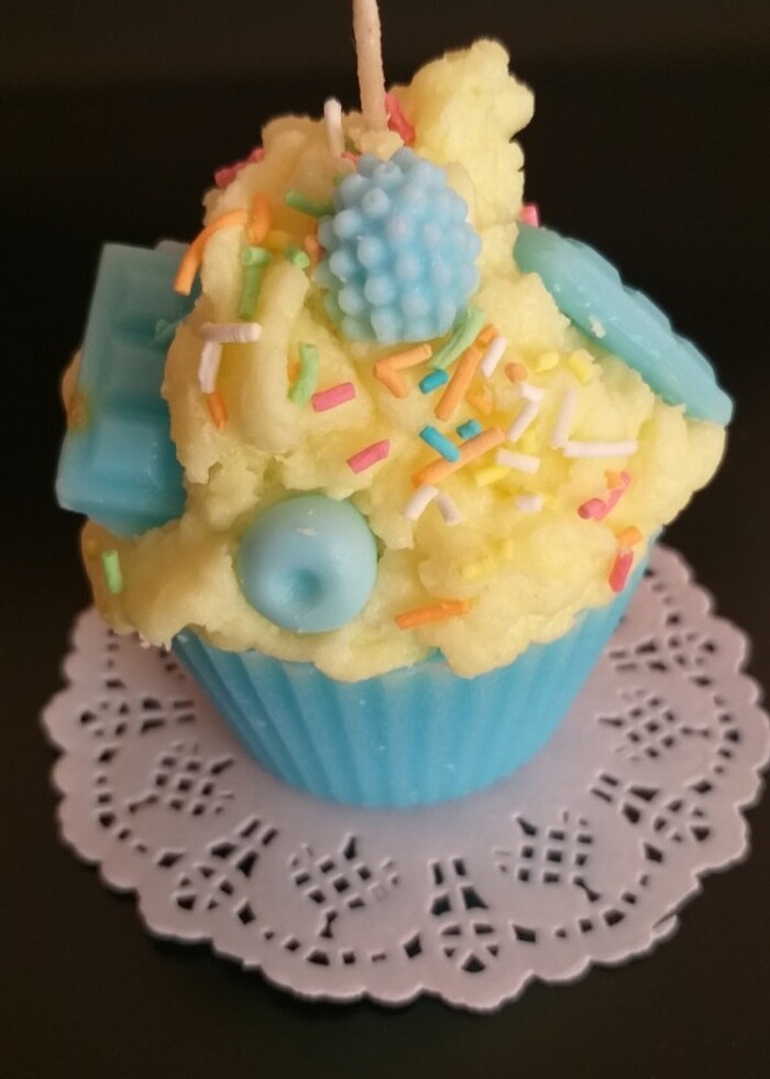 Açık mavi çoklu Meyvi çikolatalı cupcake mumu hediyelik dekorati - Görsel 2