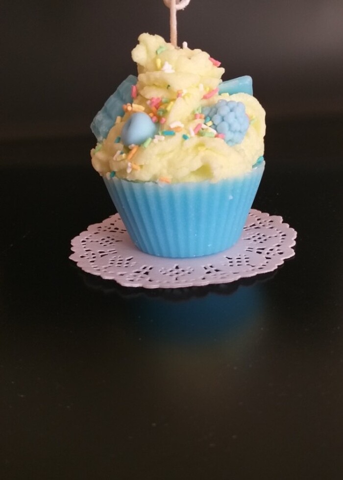 Açık mavi çoklu Meyvi çikolatalı cupcake mumu hediyelik dekorati - Görsel 3