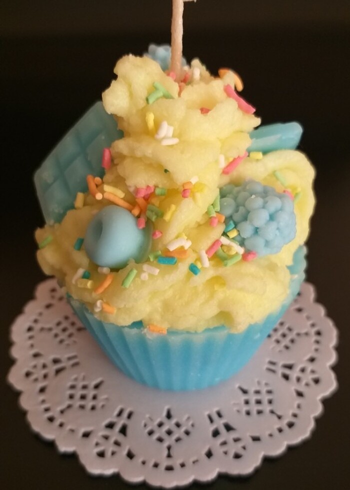 Açık mavi çoklu Meyvi çikolatalı cupcake mumu hediyelik dekorati - Görsel 4