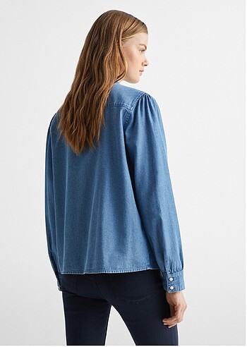 l Beden Mango sıfır etiketli pamuklu denim gömlek