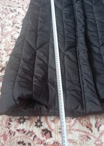l Beden Siyah Uzun Kadın Mont Kapitone Desenli