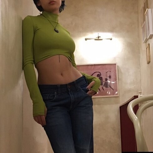 Fıstık yeşili crop bluz