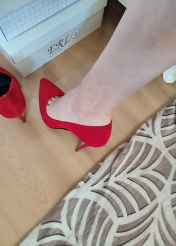 Klasik Kırmızı Süet Stiletto Kadın Ayakkabı - Görsel 7