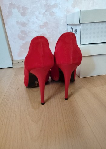 Klasik Kırmızı Süet Stiletto Kadın Ayakkabı - Görsel 5