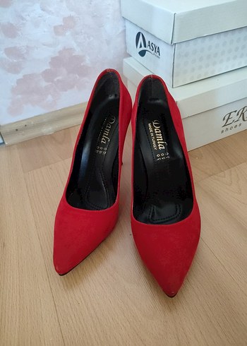 Ayakkabı dünyası Kırmızı Süet Stiletto Topuklu Kadın Ayakkabı