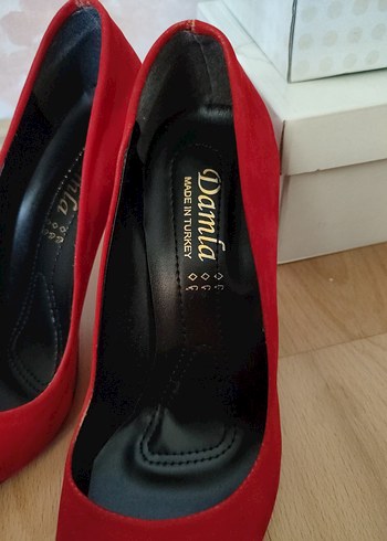 40 Beden Kırmızı Süet Stiletto Topuklu Kadın Ayakkabı