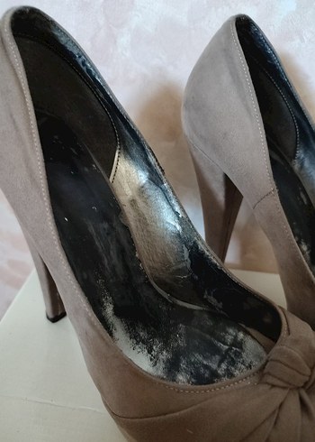 40 Beden Bej Süet Stiletto Topuklu Kadın Abiye Ayakkabı