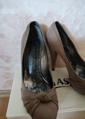 40 Beden camel Renk Bej Süet Stiletto Topuklu Kadın Abiye Ayakkabı