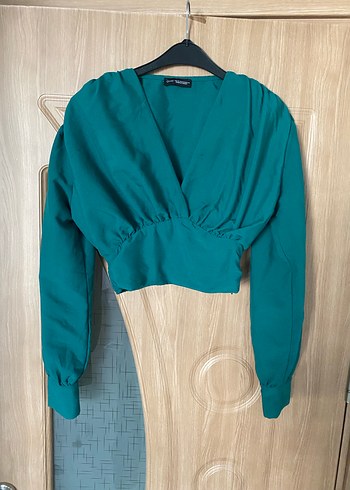 Kemerli V Yaka Mini Yeşil Bluz - Görsel 5