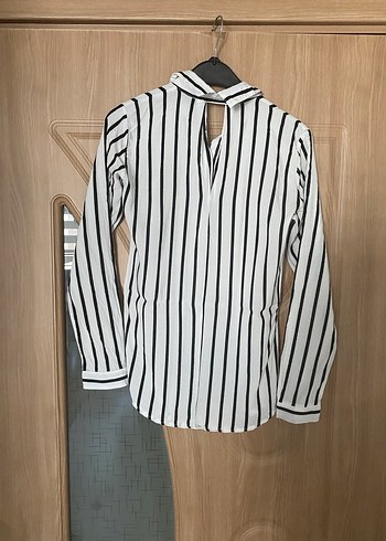 Düğmeli Çizgili Uzun Kollu Kadın Gömlek - Görsel 3