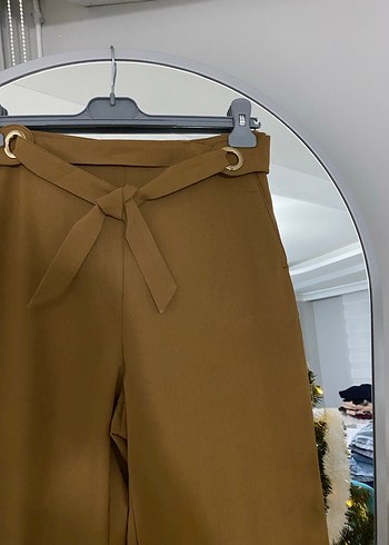 Beli Kuşaklı Bej Kadın Kumaş Pantolon - Görsel 2