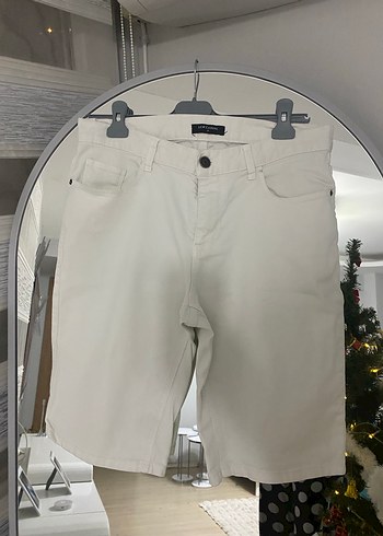 Beyaz Pamuklu Kemerli Erkek Şort - Görsel 2