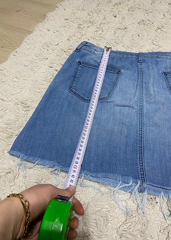 Mavi Bol Kesim Denim Mini Etek - Görsel 5