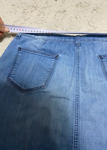 Mavi Bol Kesim Denim Mini Etek - Görsel 6