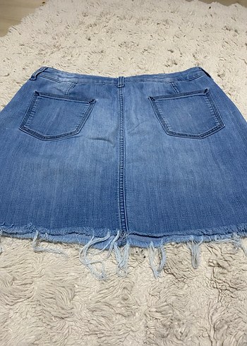 Mavi Bol Kesim Denim Mini Etek - Görsel 4