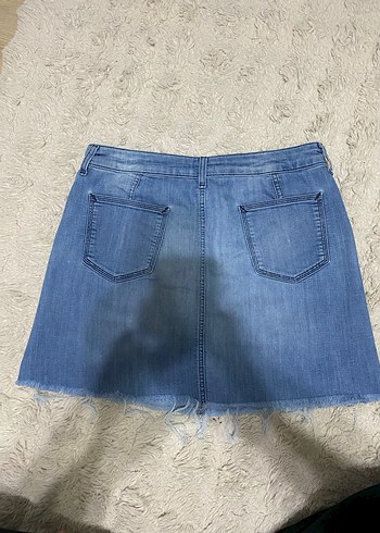 Mavi Bol Kesim Denim Mini Etek - Görsel 3