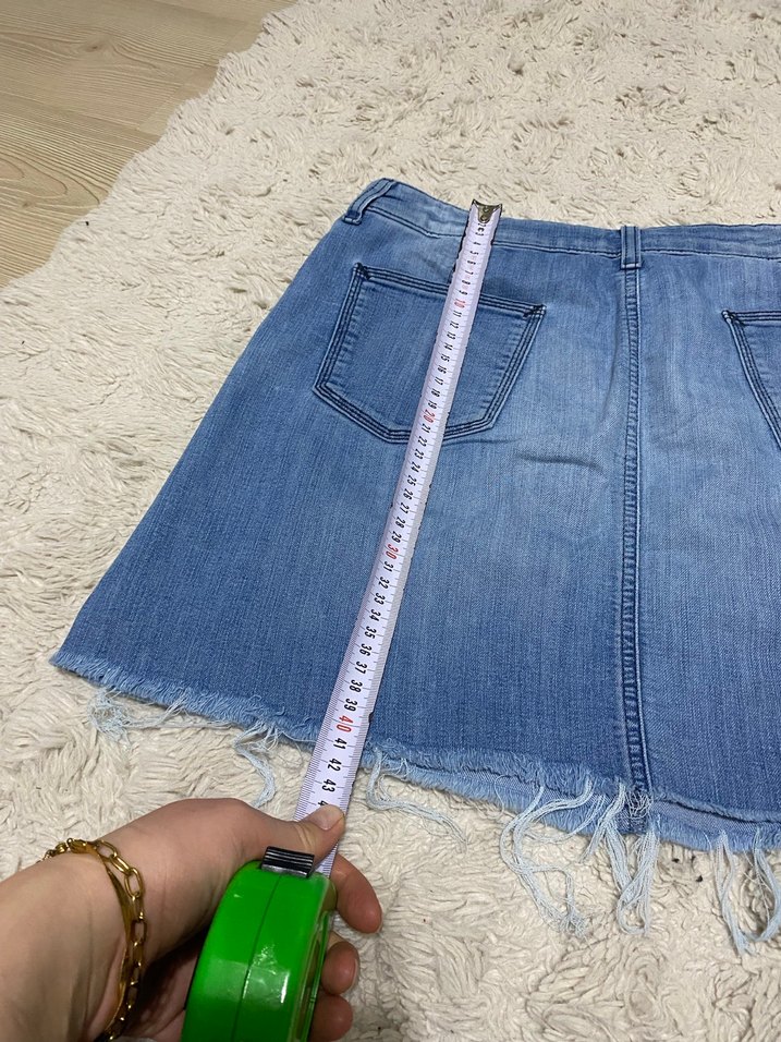 Mavi Bol Kesim Denim Mini Etek - Görsel 5