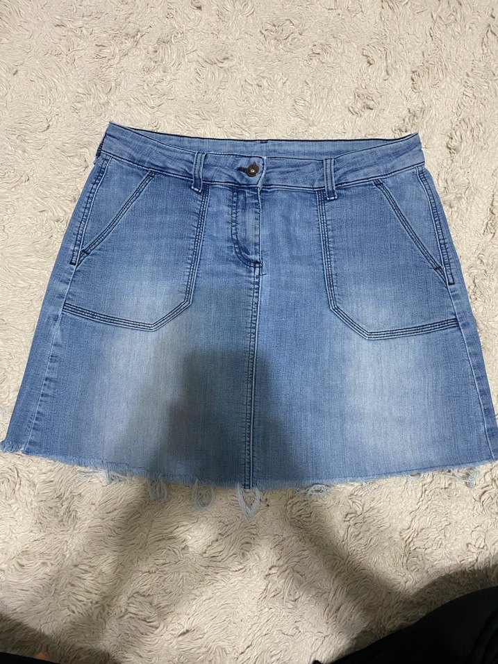 Mavi Bol Kesim Denim Mini Etek - Görsel 2