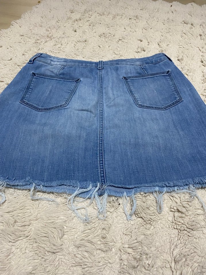 Mavi Bol Kesim Denim Mini Etek - Görsel 4