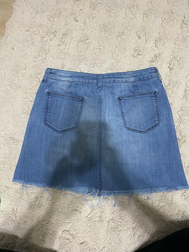 Mavi Bol Kesim Denim Mini Etek - Görsel 3