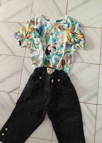 Massimo dutti Kız Çocuk Siyah Baskılı pantolon ve tshirt - Görsel 3