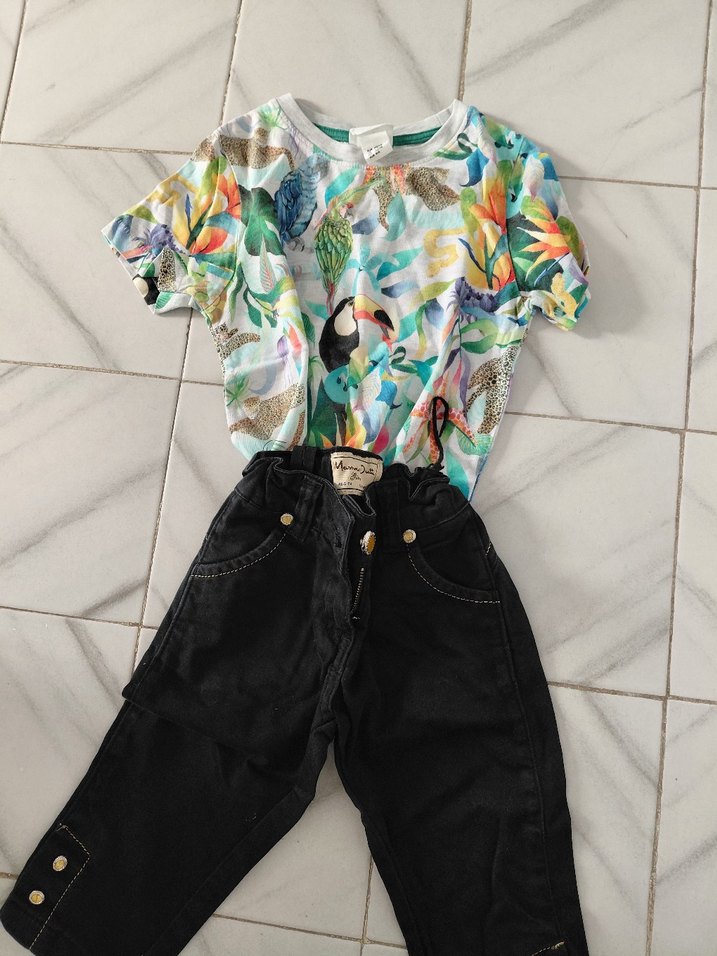 Massimo dutti Kız Çocuk Siyah Baskılı pantolon ve tshirt - Görsel 3