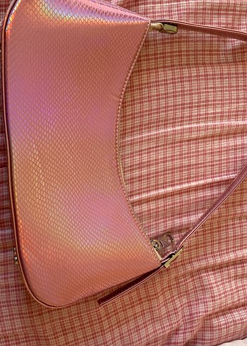 Parlak Pembe Deri Kadın Omuz Çantası - Görsel 3