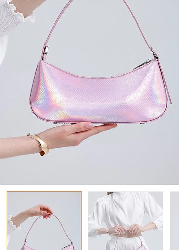 Parlak Pembe Deri Kadın Omuz Çantası - Görsel 2