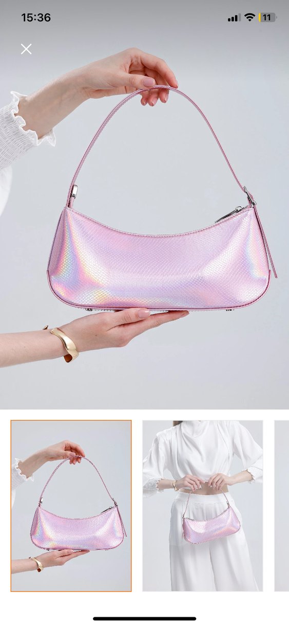 Parlak Pembe Deri Kadın Omuz Çantası - Görsel 2
