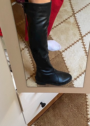 Siyah Deri Dizüstü Kadın Çizme - Görsel 3