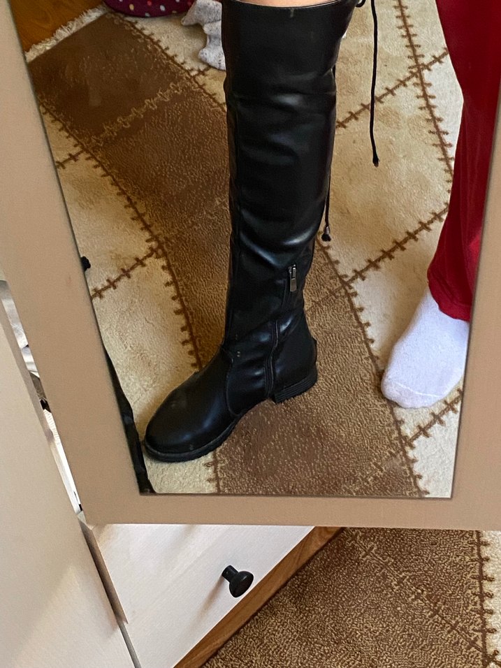 Siyah Deri Dizüstü Kadın Çizme - Görsel 4