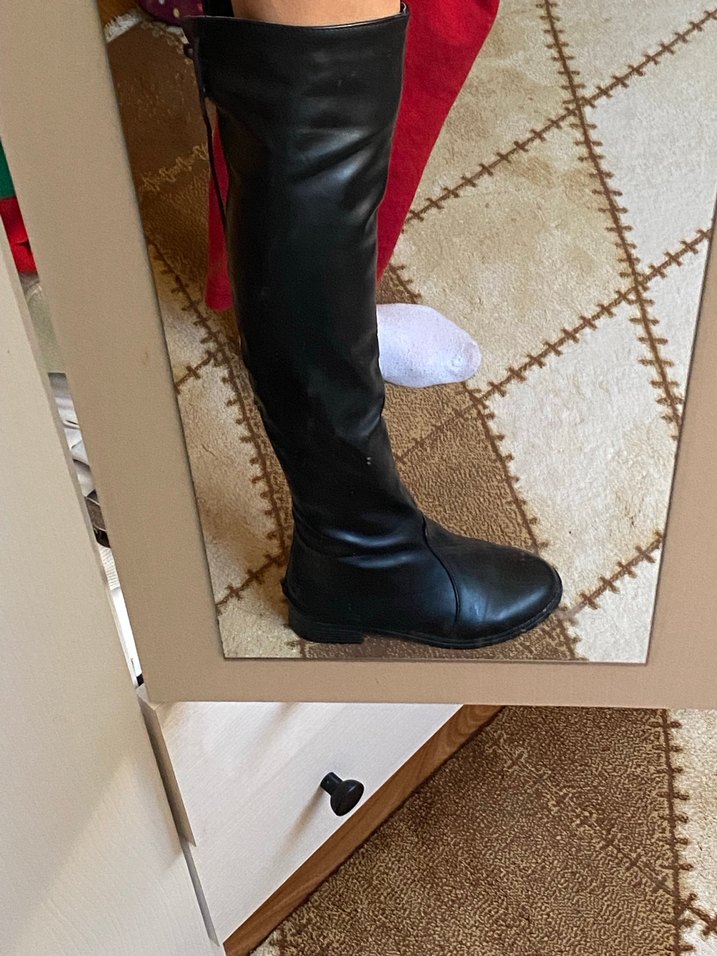 Siyah Deri Dizüstü Kadın Çizme - Görsel 3