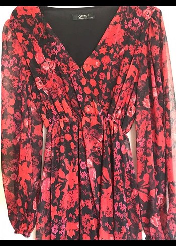 Kırmızı V Yaka Uzun Bohem Elbise - Görsel 4