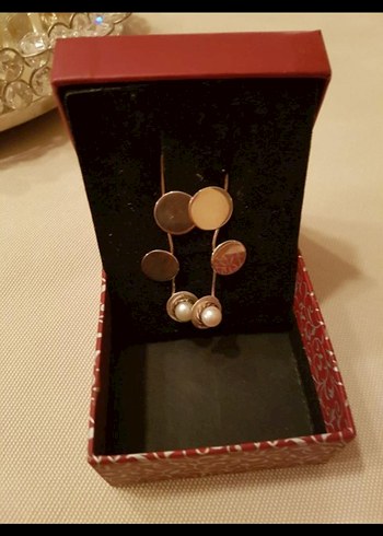 Uzun Beyaz incili gumus küpe  . - Görsel 6