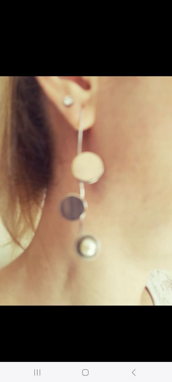 Uzun Beyaz incili gumus küpe  . - Görsel 5