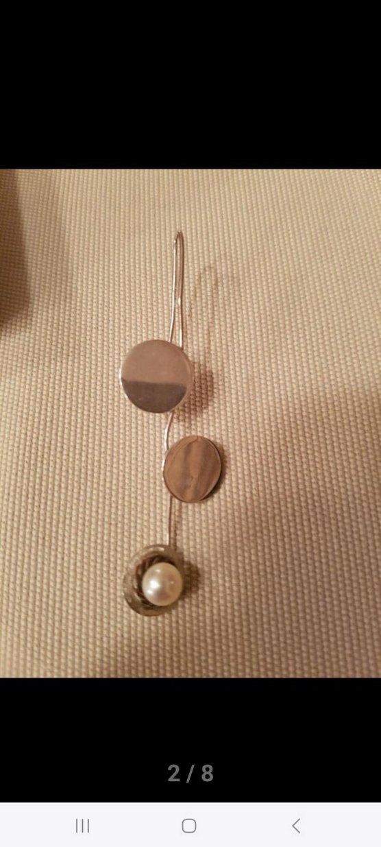 Uzun Beyaz incili gumus küpe  . - Görsel 4