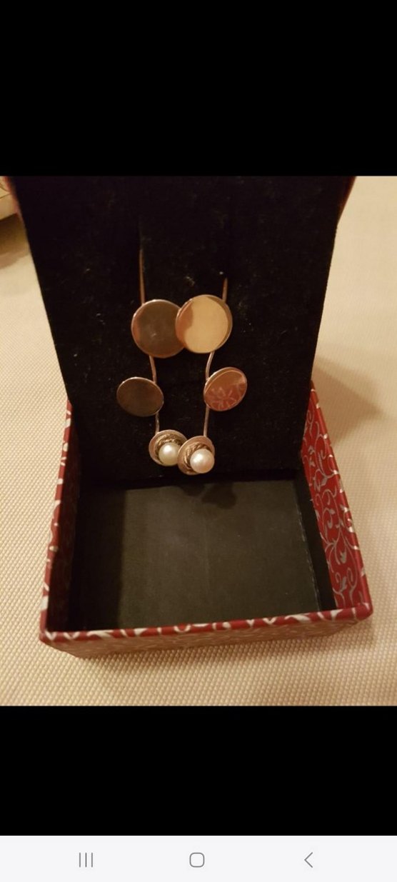 Uzun Beyaz incili gumus küpe  . - Görsel 2