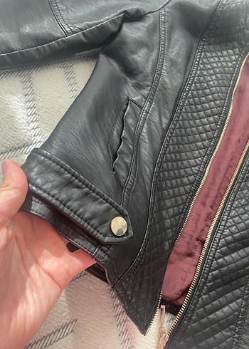 Siyah Deri Biker Ceket Kadın - Görsel 3