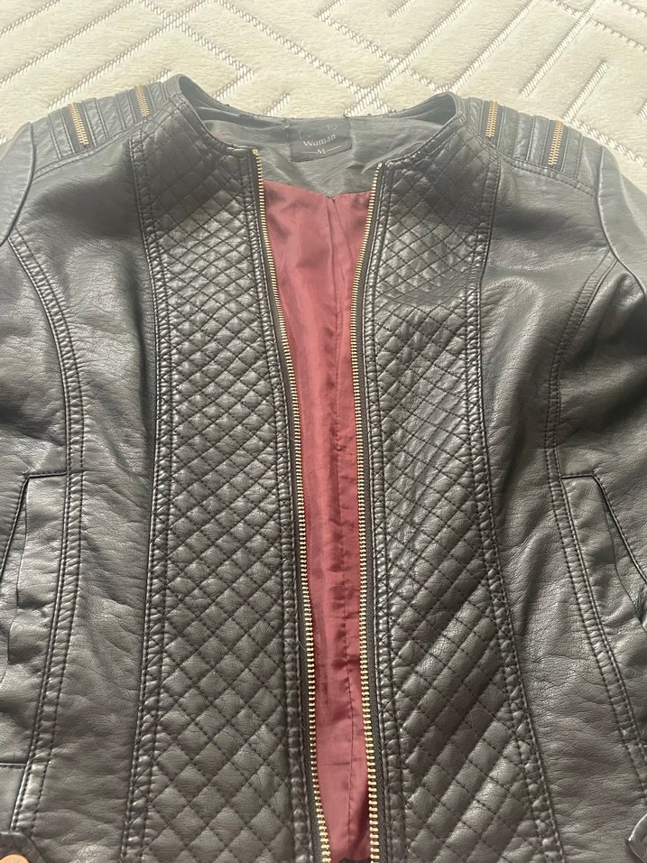 Siyah Deri Biker Ceket Kadın - Görsel 2