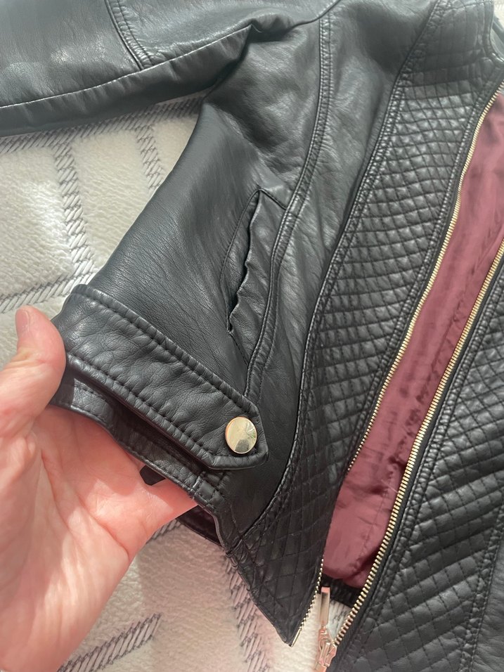 Siyah Deri Biker Ceket Kadın - Görsel 3