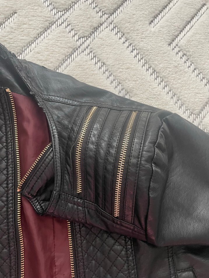 Siyah Deri Biker Ceket Kadın - Görsel 4