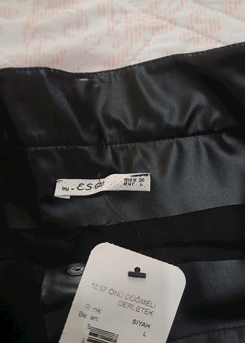 Düğmeli Siyah Deri Midi Etek - Görsel 3