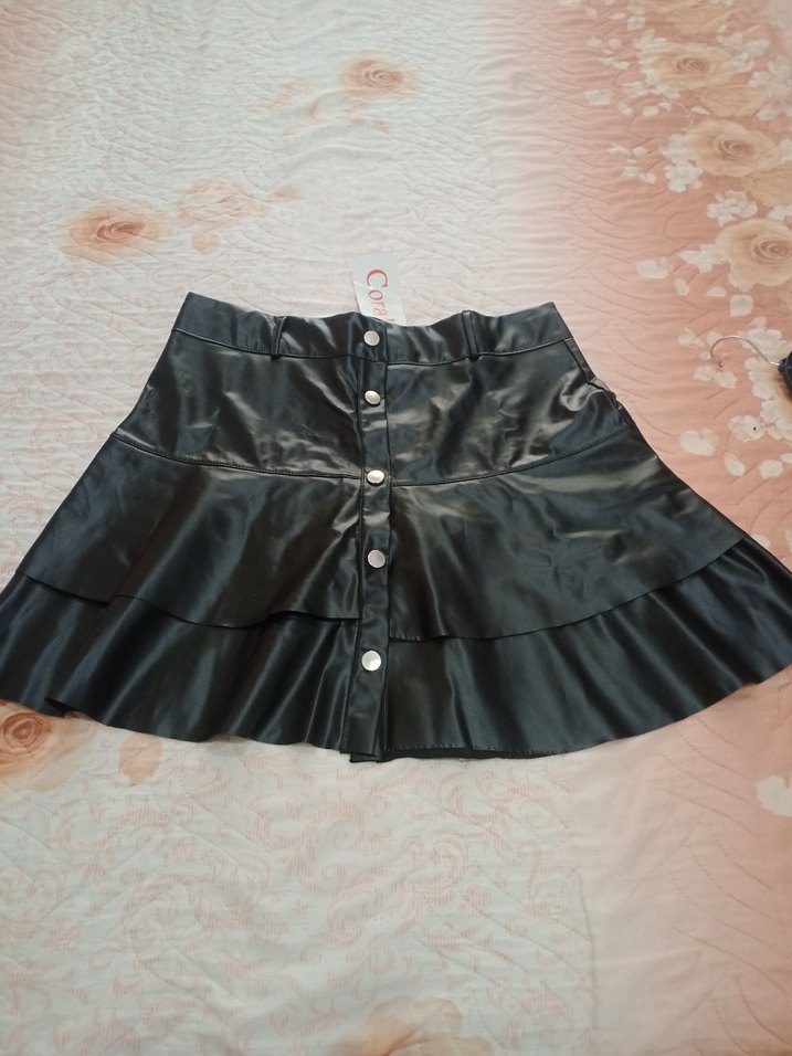 Düğmeli Siyah Deri Midi Etek - Görsel 2