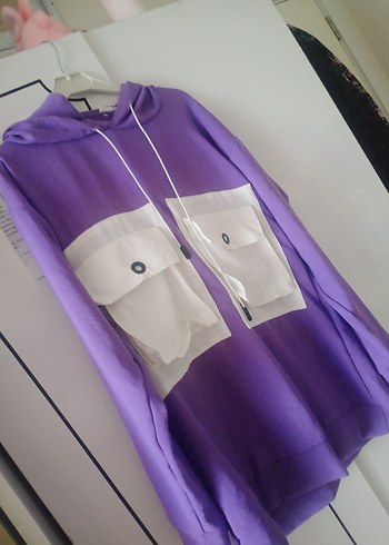 Düğmeli Kapüşonlu Mor Kadın Sweatshirt - Görsel 2