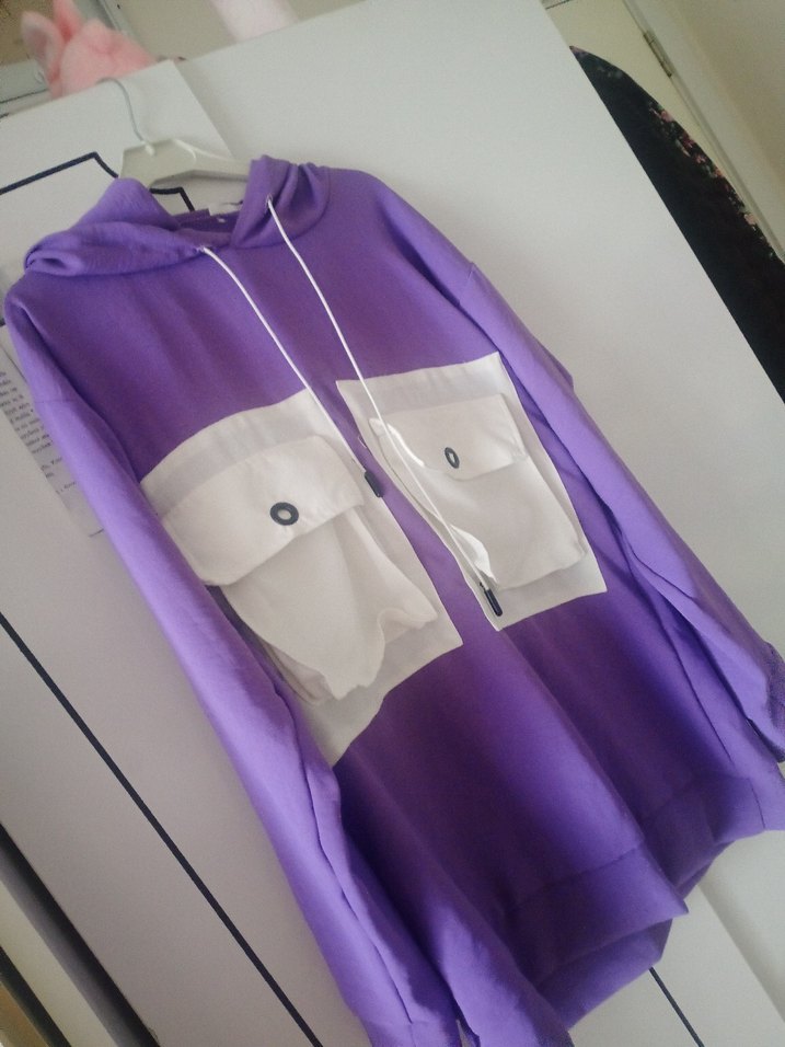 Düğmeli Kapüşonlu Mor Kadın Sweatshirt - Görsel 2