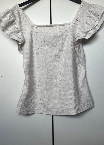 Shein marka Kadın Beyaz Nakışlı Fırfırlı Mini Bluz