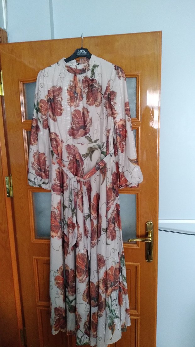 Çiçek Desenli Bej Uzun Bohem Elbise - Görsel 3